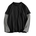 Fake Two Piece Long Sleeve T-shirt Men European And American Round Neck Striped Casual Long Sleeved T-shirt Breathable Men Tee TechVisio
