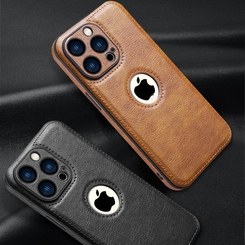 High Quality PU Leather Case for Apple iPhone 17 Pro Max 11 12 13 14 15 16 Plus Logo View Luxury Business Mobile Phone Cover TechVisio
