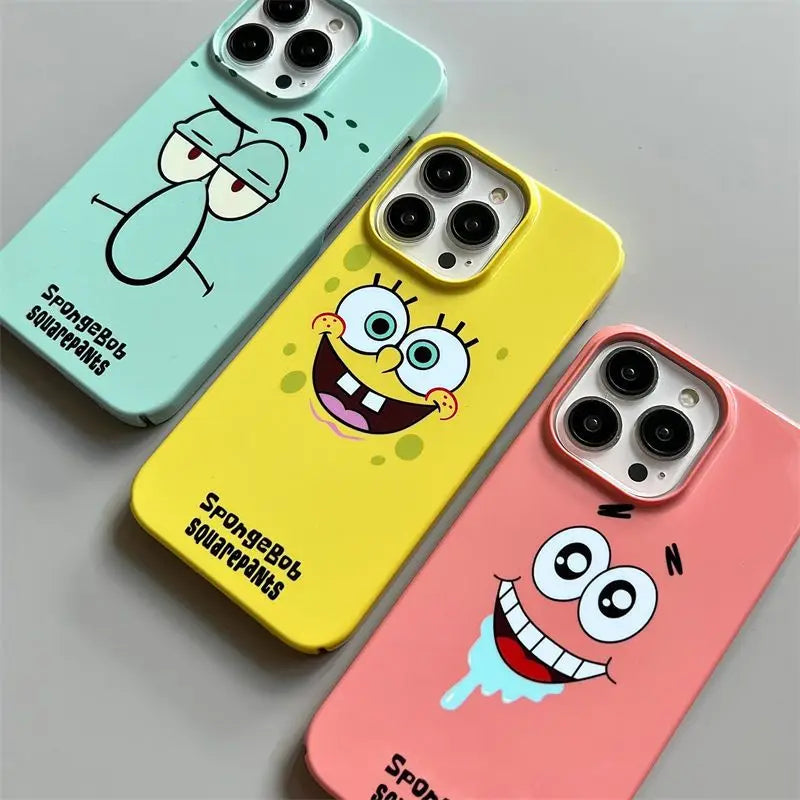 Anime SpongeBobs Cool Phone Case for iPhone 16 15 14 13 12 11 Pro Max XS XR XSMax 6 7 8 Plus Glossy HD Hard PC Cover TechVisio