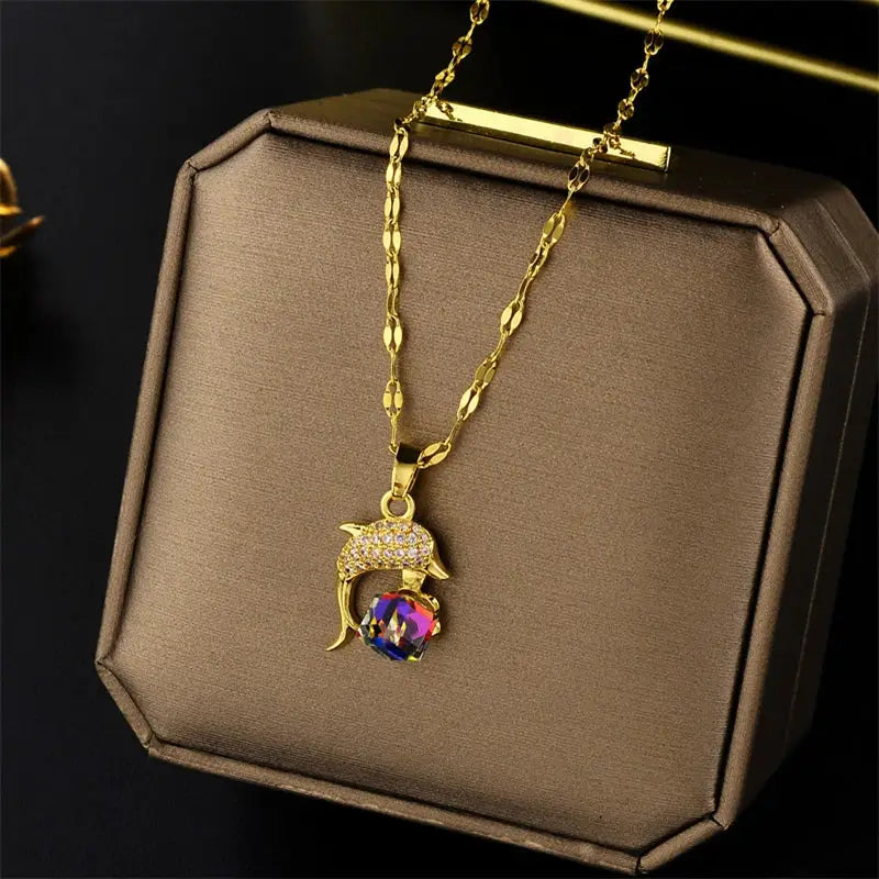 Collier Pendentif Dauphin Cristal – Style Coréen Femme Tendance Marisa