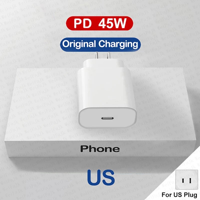 Câble & Chargeur USB-C Rapide 45W – Compatible iPhone 17→11, Samsung, Xiaomi | GaN PD QC