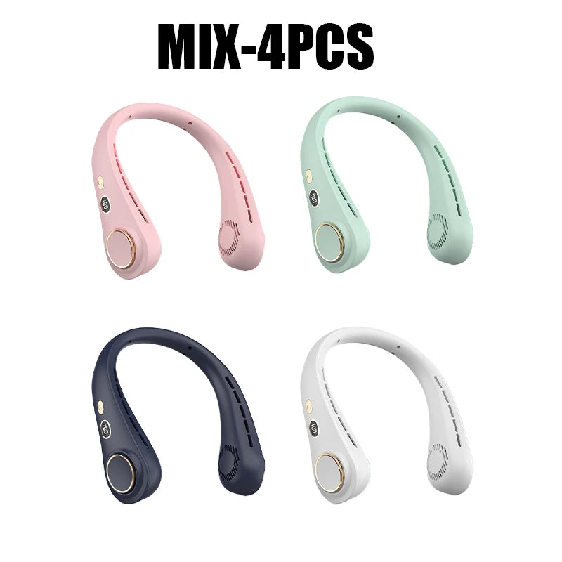 USB Hanging Neck Fan Portable Bladeless Mini Rechargeable Mute LED Digital Display Electric Air Cooler Handheld TechVisio