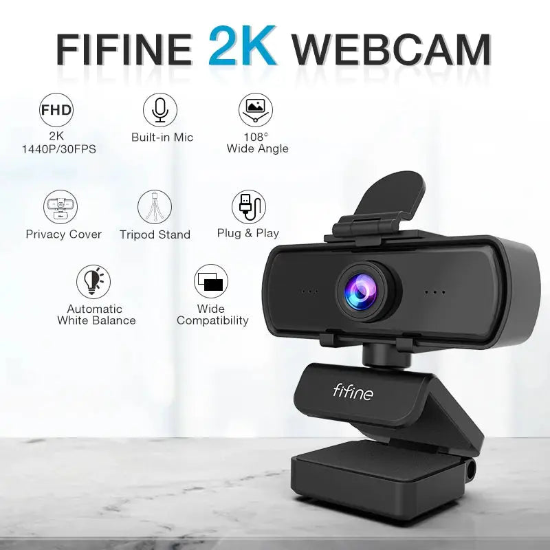Webcam 2K FIFINE K420 – Autofocus | 108° | Micro Omni | Plug & Play TechVisio