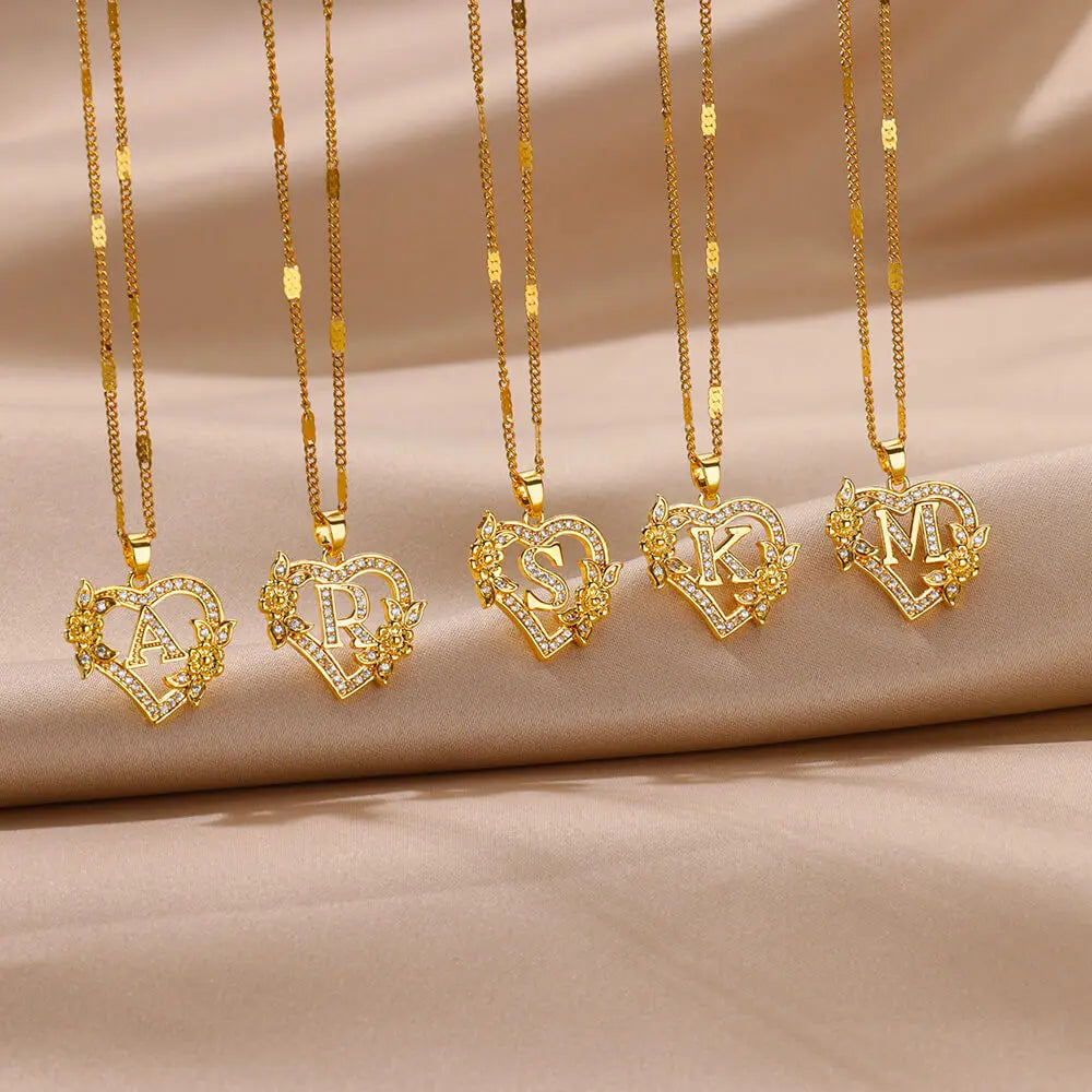 Collier Initiale Lettre Zircon – Acier Inoxydable Doré | A à Z