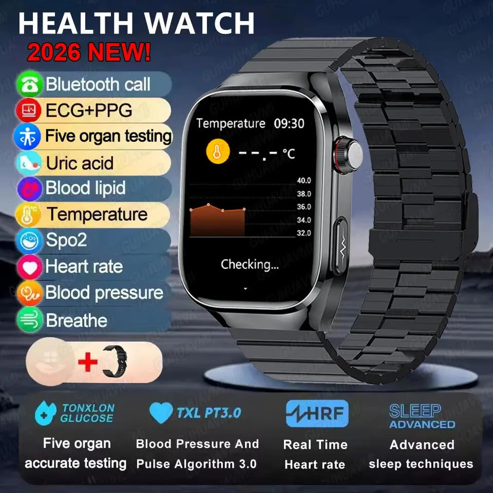 Montre Connectée Santé IA – ECG, SpO2, AMOLED, IP68 TechVisio