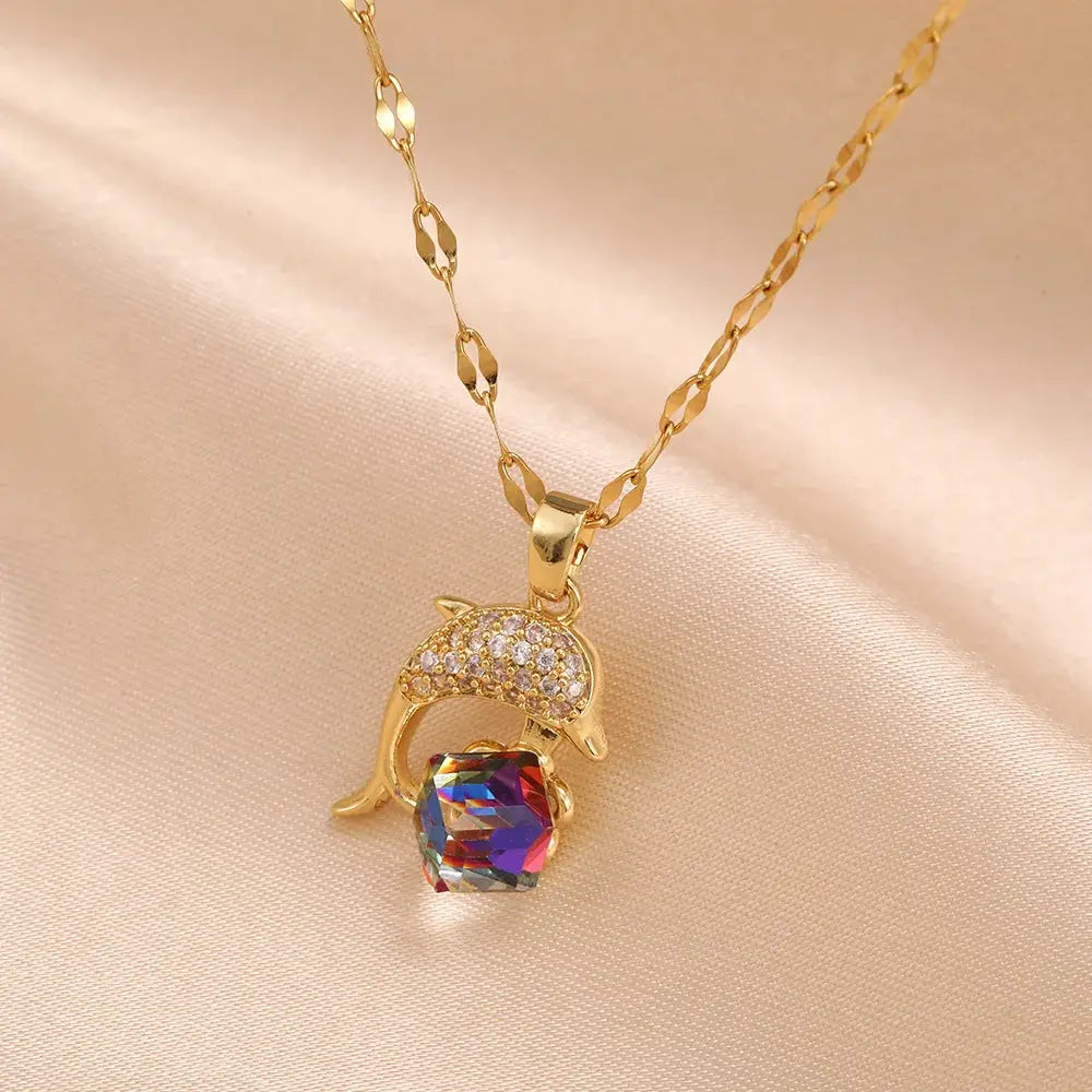Collier Pendentif Dauphin Cristal – Style Coréen Femme Tendance Marisa