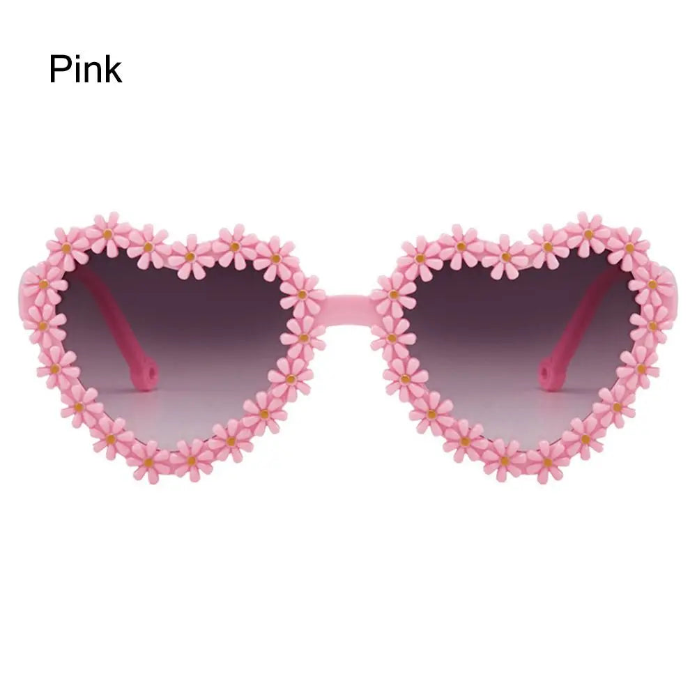 Cute Heart-Shaped Daisy Sunglasses for Kids Aged 3-18 Years Sun Protection Flower Sun Glasses Vintage Children Shades TechVisio