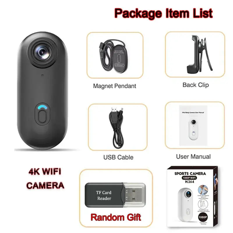 Mini Caméra 4K JETO H88 – WiFi, Clip Magnétique, 120min Autonomie, Sport & Vlog TechVisio