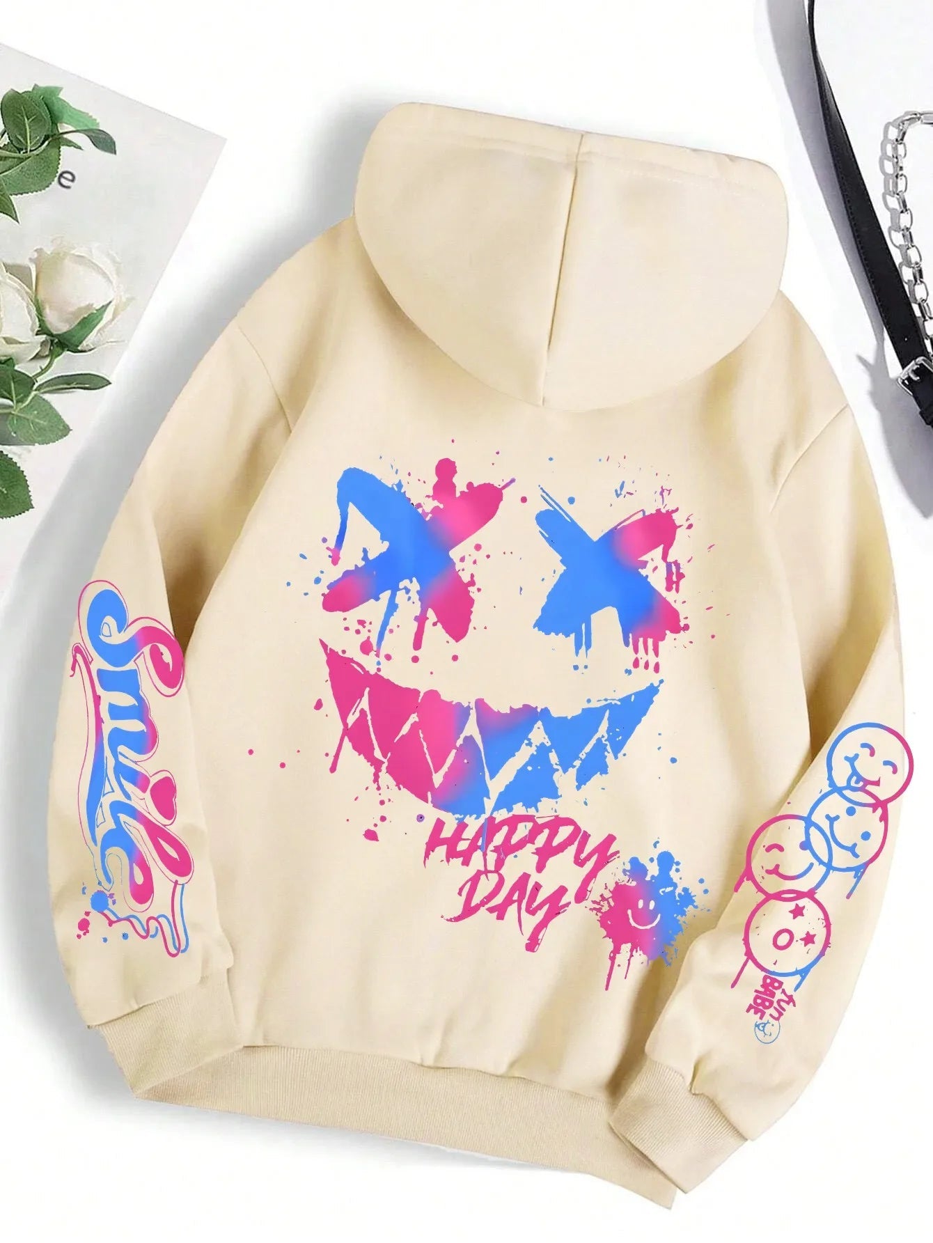 New autumn men's personalized smiling face print comfortable breathable hooded sweatshirt outdoor street fashion hooded sweatshi TechVisio