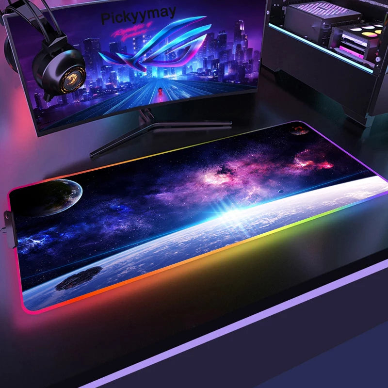 XXL RGB Gaming Mouse Pad — LED Lighting, Space Galaxy Pattern, Non-Slip — All Sizes