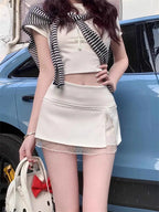 Cute Bow Lace Mini Skirt Women Microskirts Low Rise Side Slit A Line Short Skirtwith Built-in Shorts Kawaii Coquette Y2K e-Girl TechVisio