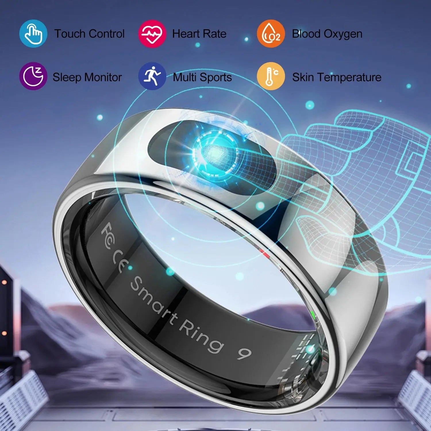 Bague Connectée R08 – Suivi Santé, Température, 5ATM | Or, Argent, Noir TechVisio
