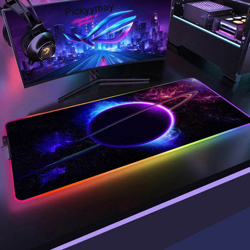 XXL RGB Gaming Mouse Pad — LED Lighting, Space Galaxy Pattern, Non-Slip — All Sizes