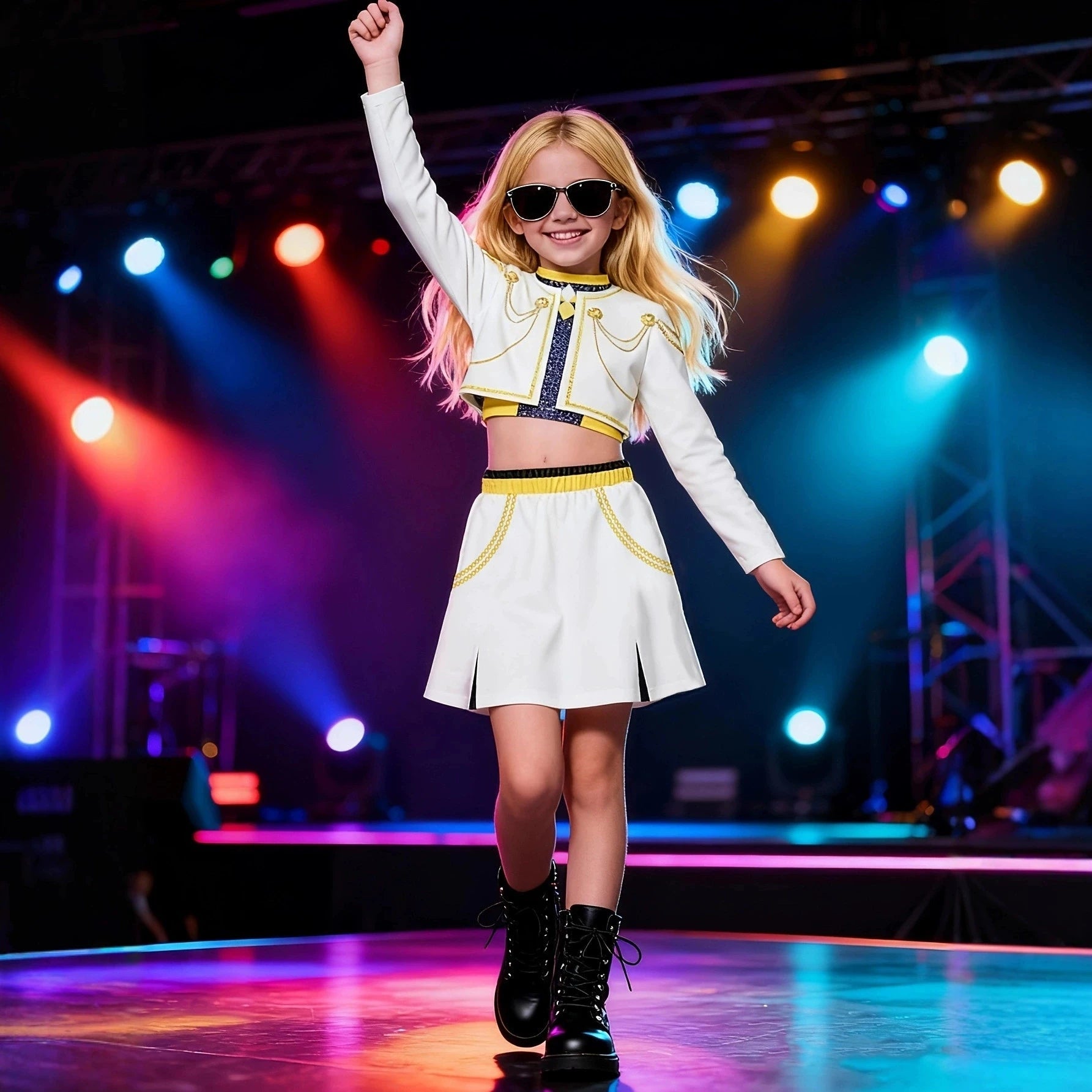 2026 Kids Girl Kpop Stage Performance Costume Hip Hop Outfit Cropped Jacket+Shorts 2PCS/Sets Streetwear Idol Concert Dance Party TechVisio