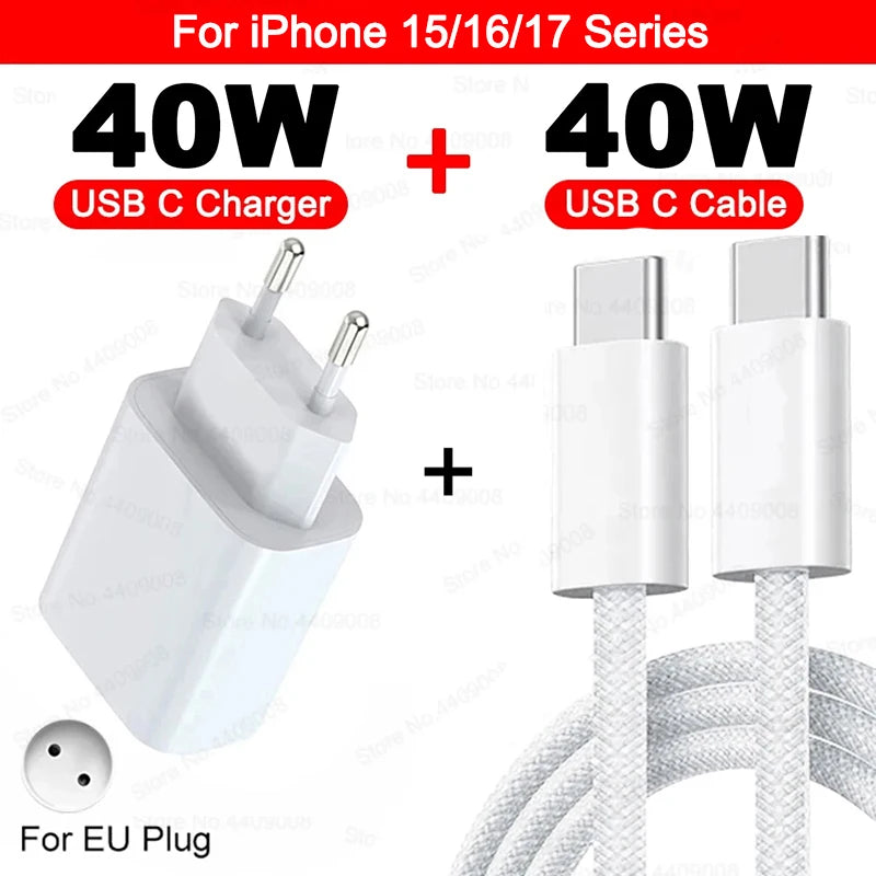 Chargeur iPhone 40W USB-C LUFFYBOY – Charge Rapide + Câble Inclus