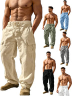 2026 Summer Men'S Cotton And Linen Pants Multiple Pockets Breathable Loose Drawstring Straight Leg Pants Sports And Casual Pants TechVisio