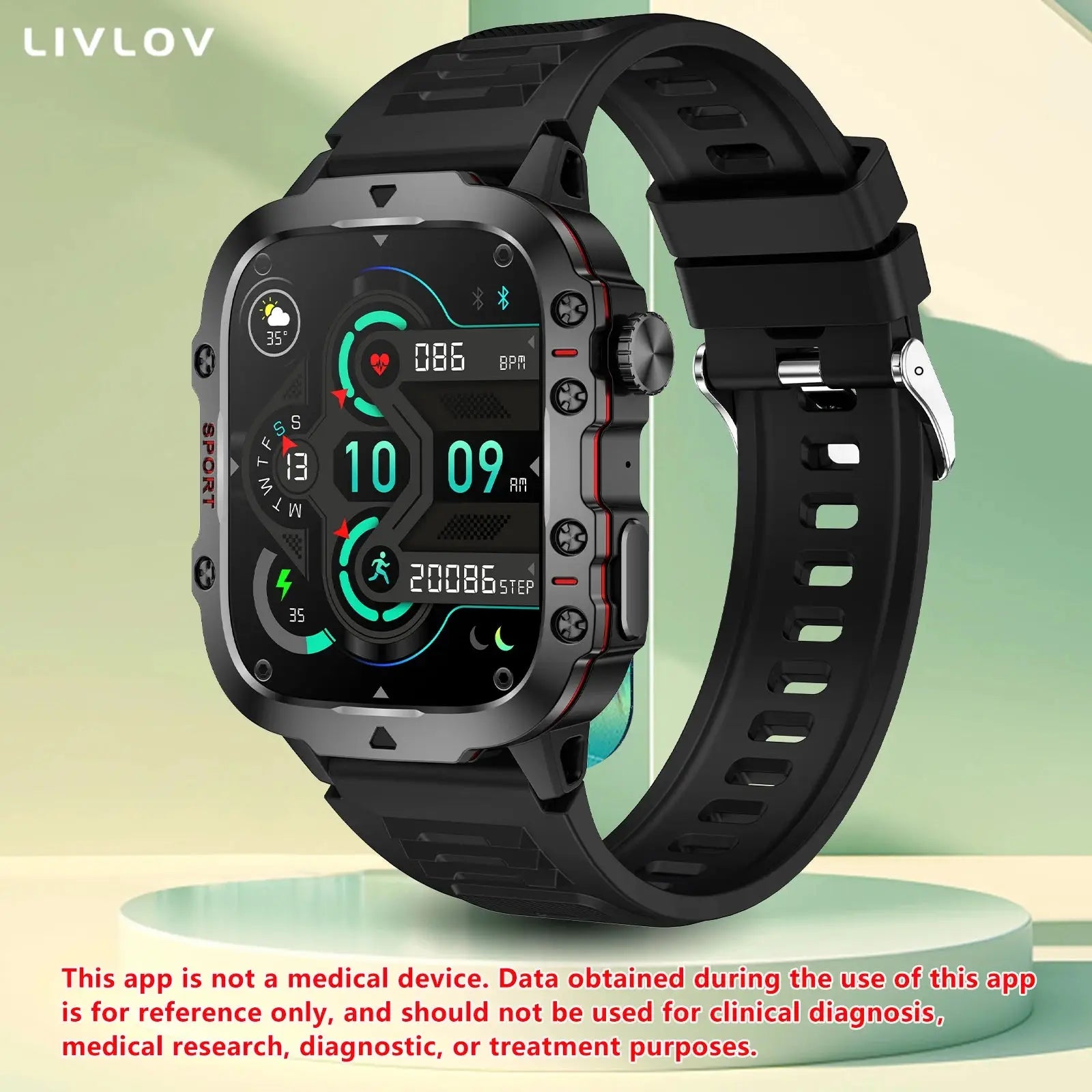 Montre Connectée LIVLOV – IA | Écran HD 1,96" | 100+ Sports | BT5.2 TechVisio