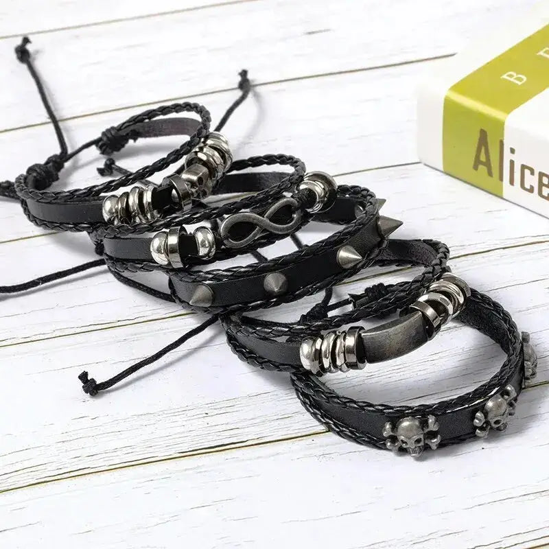 Set 5 Bracelets Punk Cuir Tressés TechVisio