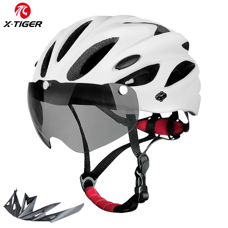 X-TIGER Adult Bike Helmet with LED Rear Light Dual Mode Goggle Cycling Helmet Fit 58-62cm Lightweight Breathable Bicycle Helmets TechVisio