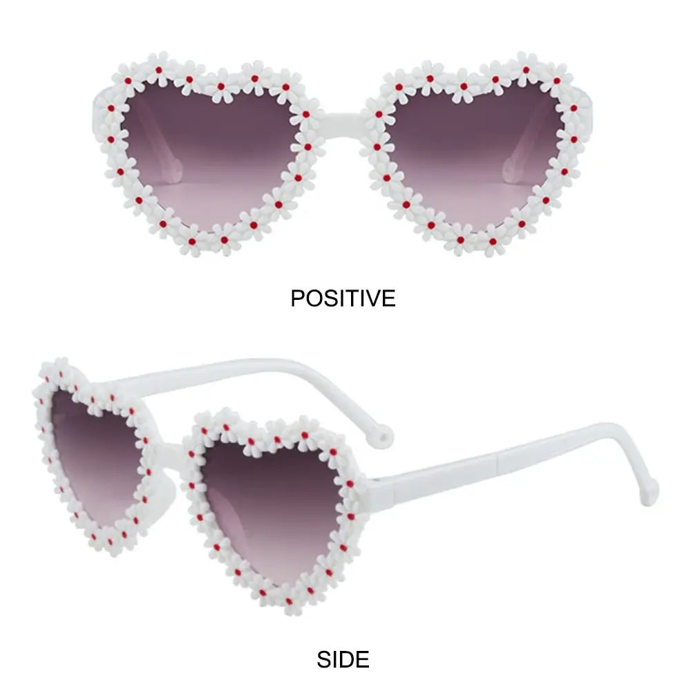 Cute Heart-Shaped Daisy Sunglasses for Kids Aged 3-18 Years Sun Protection Flower Sun Glasses Vintage Children Shades TechVisio