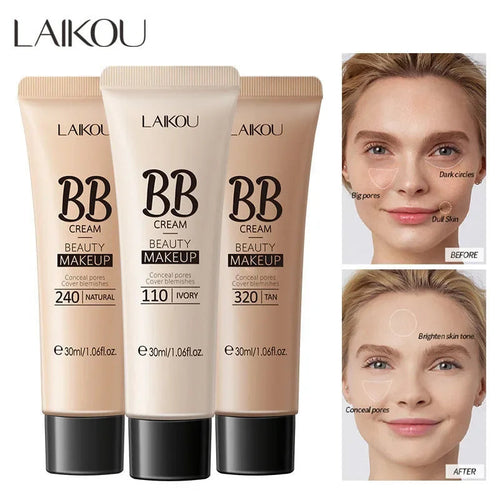 LAIKOU BB Cream 18 Hour Longlasting Liquid Foundation Waterproof Anti-acne Marks Flawless Natural Face Base Makeup Moisturize TechVisio