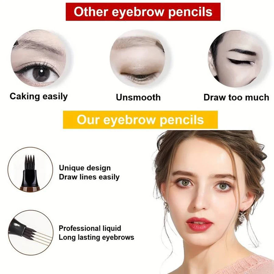 Waterproof Eyebrow Pen, Microblading Eyebrow Pencil With 4 Split Head, Natural Looking Brows Makeup ( 5 Colors) TechVisio