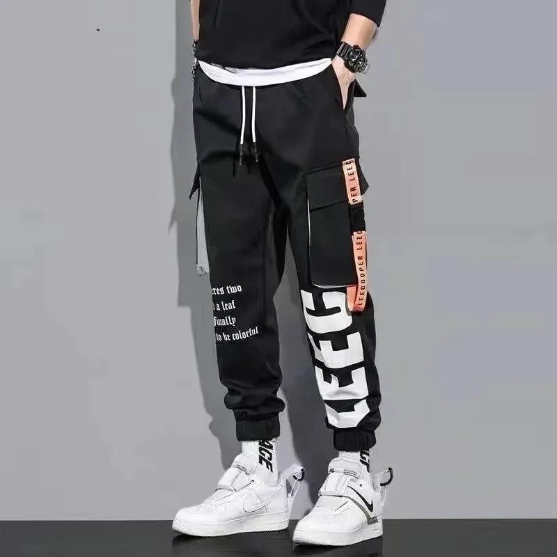 Classic Streetwear Casual Men Ribbons Harem Jogging Pants Male Slim Fit Spring Cargo Pants Multi-Pockets Women Trousers K94 TechVisio