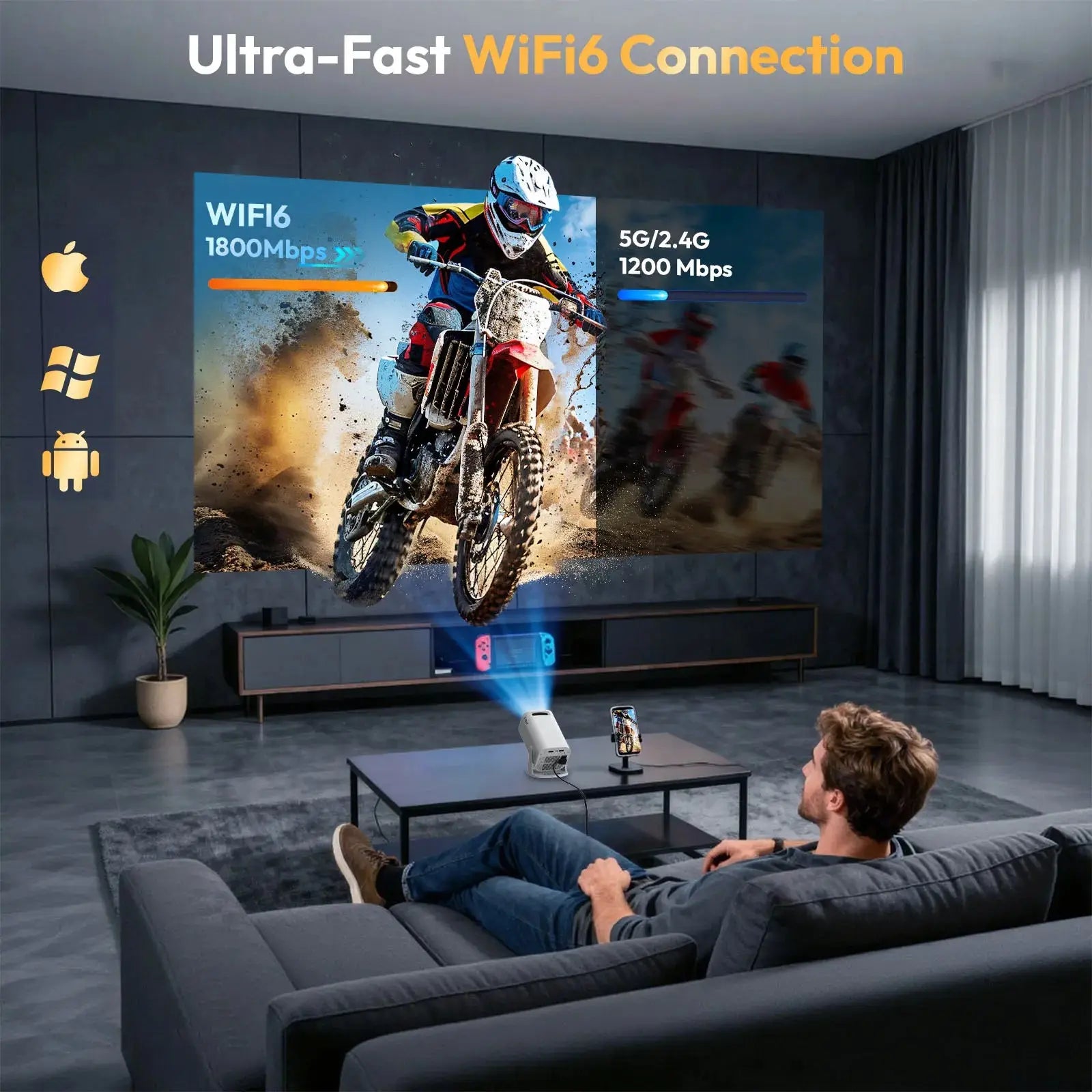 Projecteur Portable XGODY Gimbal 3 Pro – 4K | Wi-Fi 6 | 130" | Android 11 TechVisio
