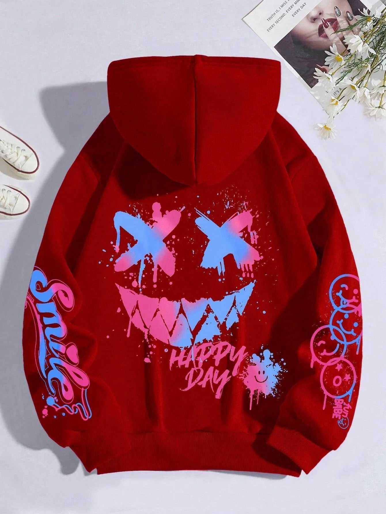 New autumn men's personalized smiling face print comfortable breathable hooded sweatshirt outdoor street fashion hooded sweatshi TechVisio