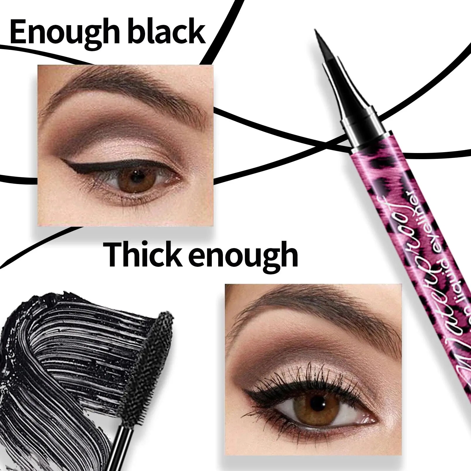 YANQINA Liquid Eyeliner Pencil 4D Waterproof Mascara Set Cosmetics Eye Liner Thick Curling Mascara Eyebrow Pencil Eyes Makeup TechVisio