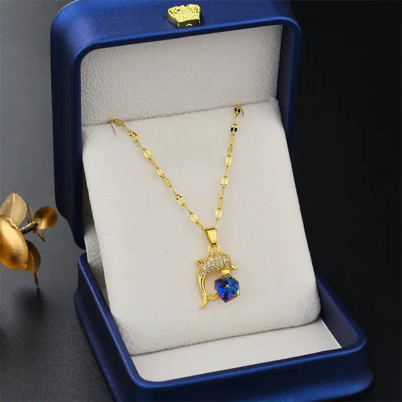 Collier Pendentif Dauphin Cristal – Style Coréen Femme Tendance Marisa