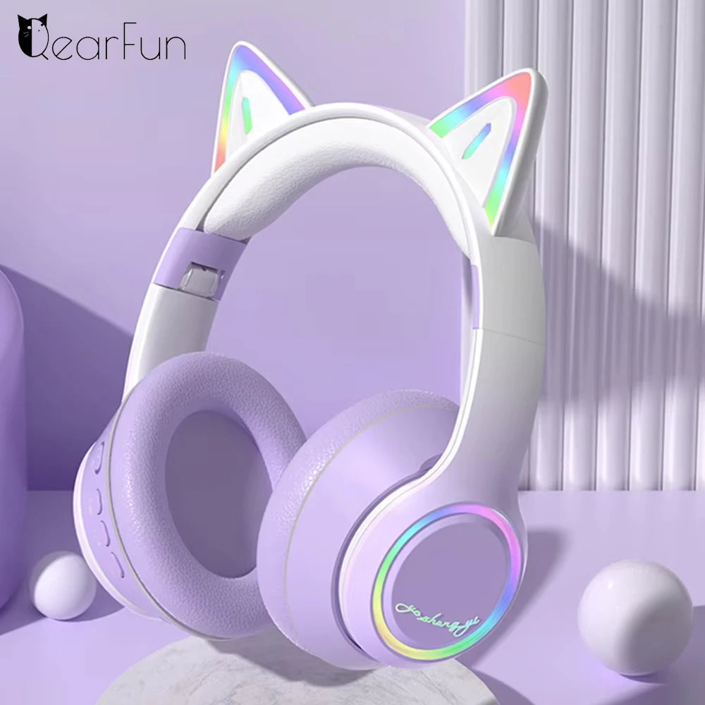 Casque Bluetooth Oreilles de Chat RGB – LED, Micro, Pliable, 4 Coloris