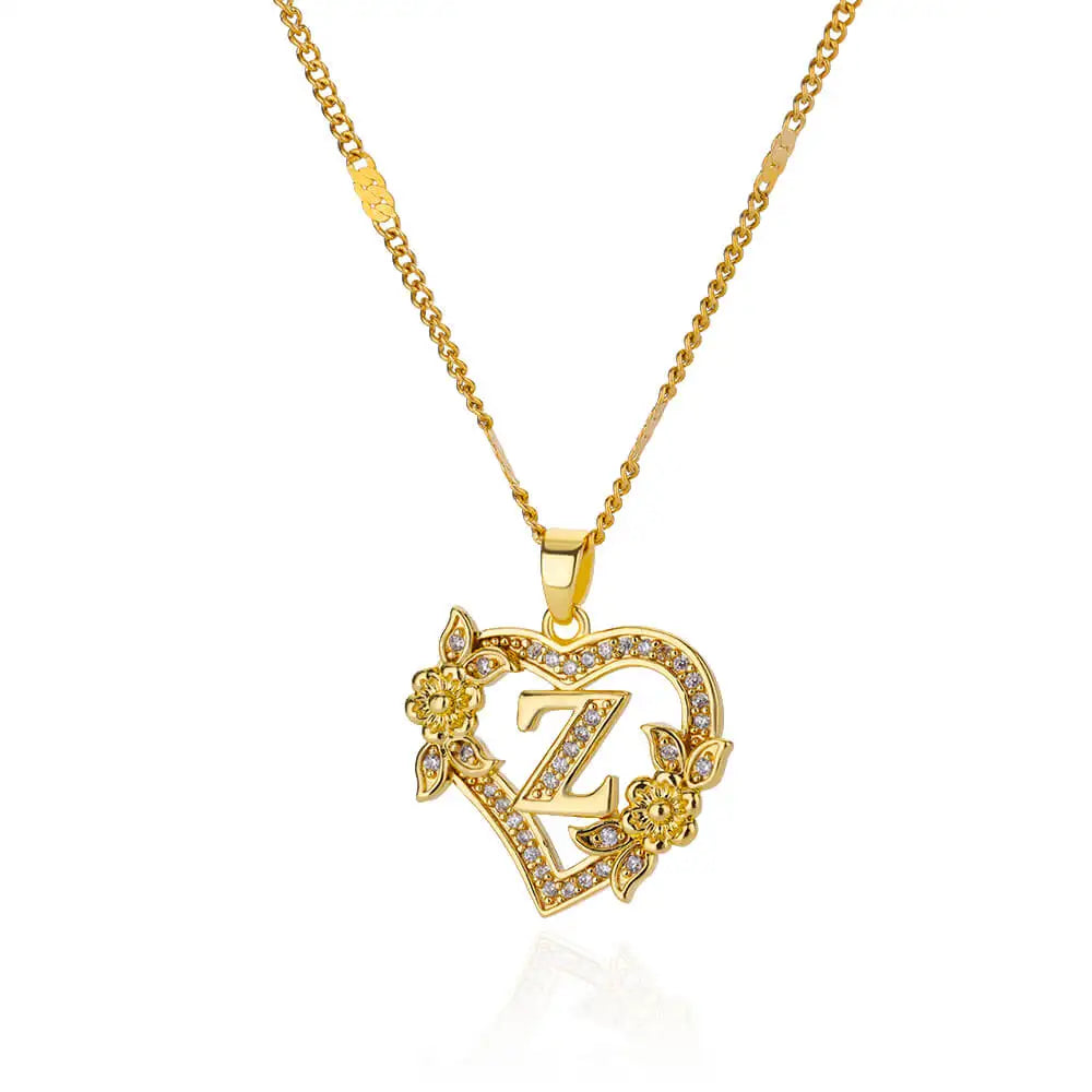 Collier Initiale Lettre Zircon – Acier Inoxydable Doré | A à Z