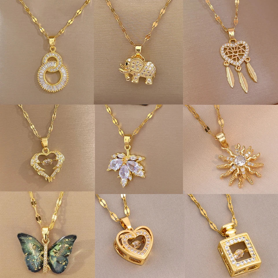 Collier Cœur Zircon Doré – Acier Inoxydable | 18 Designs
