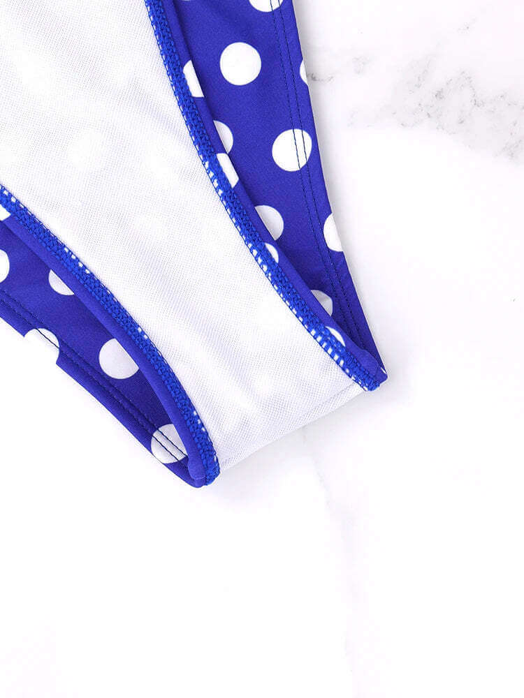 2 Pcs/Set Women's Beach Swimsuit Bikini Set Summer Blue And White Polka Dot Pattern Swimsuit Vacation Casual Lady's Bikini Set TechVisio