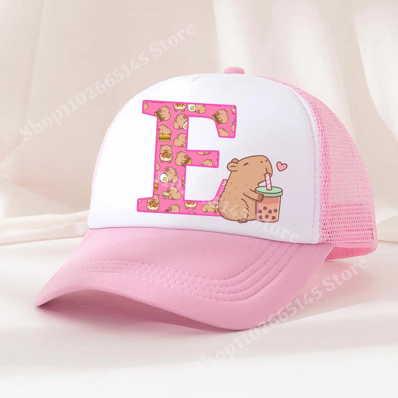 Capibara Baseball Cap Girls Women Anime Capybara Letter A-Z Sun Hat Kids Adult Summer Breathable Mesh Sunbonnet Outdoor Headgear TechVisio