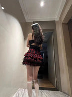 High Street Vintage Lace New Cake Skirts Women Subculture Gothic Y2k High-waist Red Plaid Skirt Female Design Hot Girl Outfits TechVisio