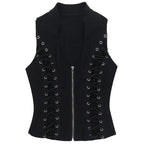 Goth Dark Punk Sleeveless Corn Bandage Tanks Top Women Chic Streetwear Slim Zip Vest Mall Gothic Techwear Summer Fashion T-shirt TechVisio