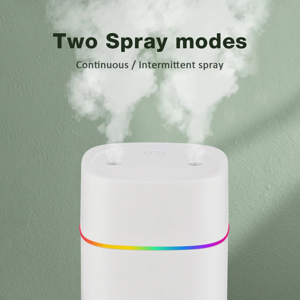 Humidificateur Double Buse 600ml – LED, Aromathérapie, 6-12h, USB
