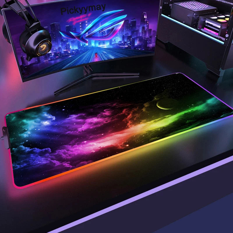 XXL RGB Gaming Mouse Pad — LED Lighting, Space Galaxy Pattern, Non-Slip — All Sizes