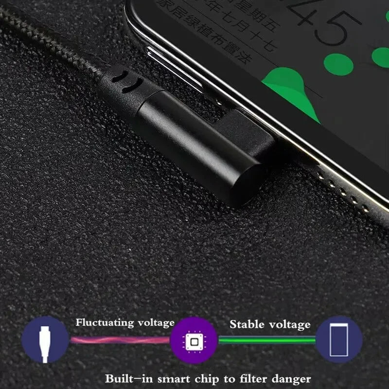 0.25m/0.5m/1m/2m/3m 90 Degree Elbow Nylon Braided Quick Charger Elbow USB C to Type C Cord Cable For iPhone 15 16 Samsung Xiaomi TechVisio