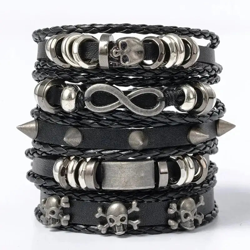 Set 5 Bracelets Punk Cuir Tressés TechVisio