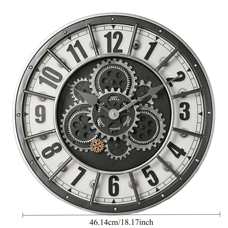 Retro Industrial Roman Wall Clock Gear Rotation Clock Living Room Decorative Wall Clock Stylish Silent Wall Clock Quartz Clock TechVisio