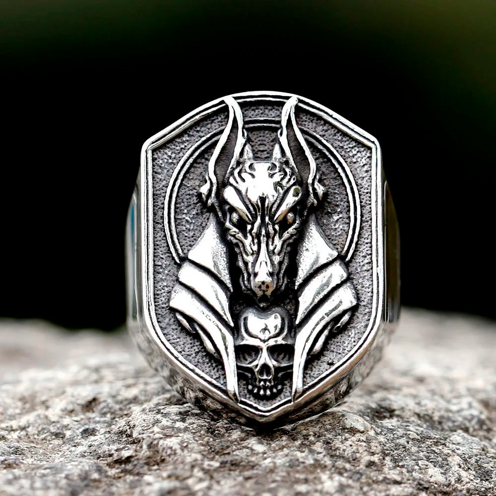 Bague Anubis Dieu Égyptien Acier Inoxydable – Punk Biker
