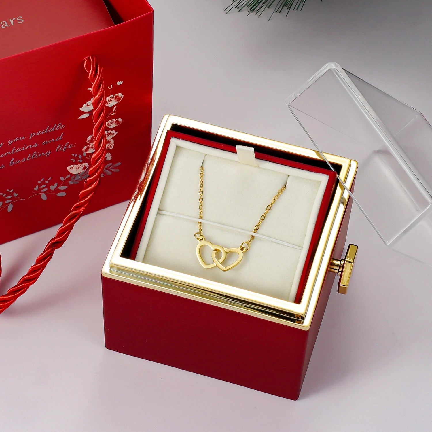 Custom Valentine Soap Rose Jewelry Ring Box Wedding Pendant Necklace Storage Case for Women Girlfriend Valentine's Day Gifts TechVisio
