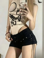 Shorts Women Skinny Creativity Lace-up Popular Streetwear Daily Personality Students Holiday Fashion Sexy American Retro Leisure TechVisio