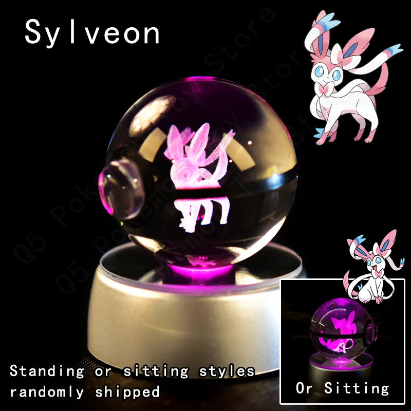 Boule de Cristal Pokémon 3D LED – 36 Personnages, Socle Lumineux, Cadeau