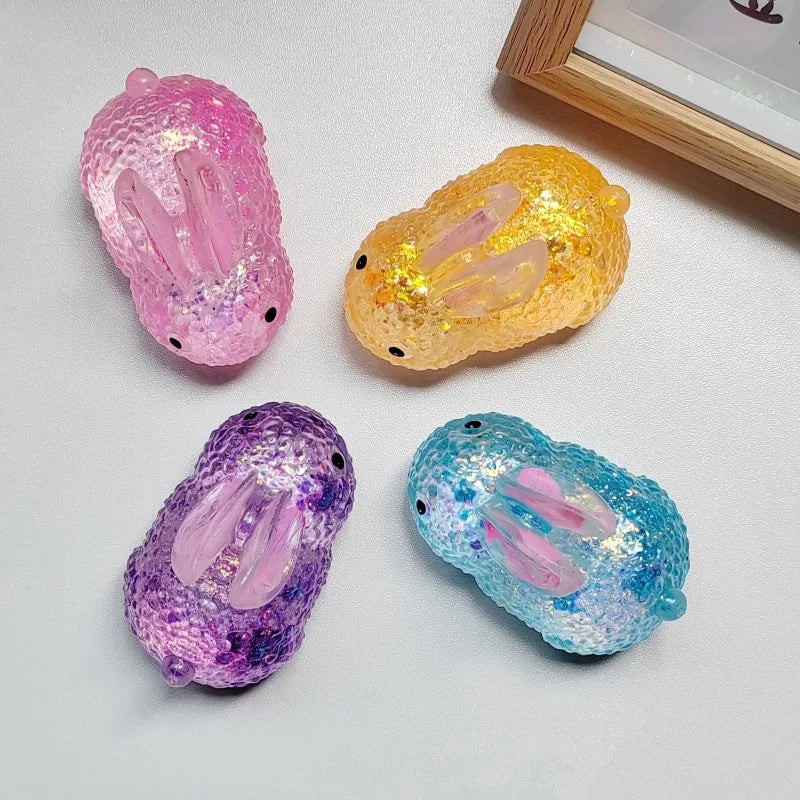 Datgo Anti-Stress-Glitzer-Squishy-Kaninchen – TPR langsamer Rückprall, sensorisches Spielzeug für Kinder & Erwachsene