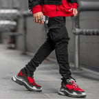 Men Street Elastic Denim Jeans Wash Solid Color Multi Pockets Cargo Pants Casual Slim Fit Daily Wear Joggers Mid Waist Trousers TechVisio