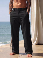 2026 Summer Men'S Cotton And Linen Pants Multiple Pockets Breathable Loose Drawstring Straight Leg Pants Sports And Casual Pants TechVisio